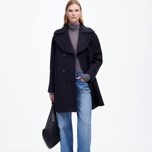 Brand New in Madewell box- Navy Oversized Collar Peacoat in Insuluxe fabric